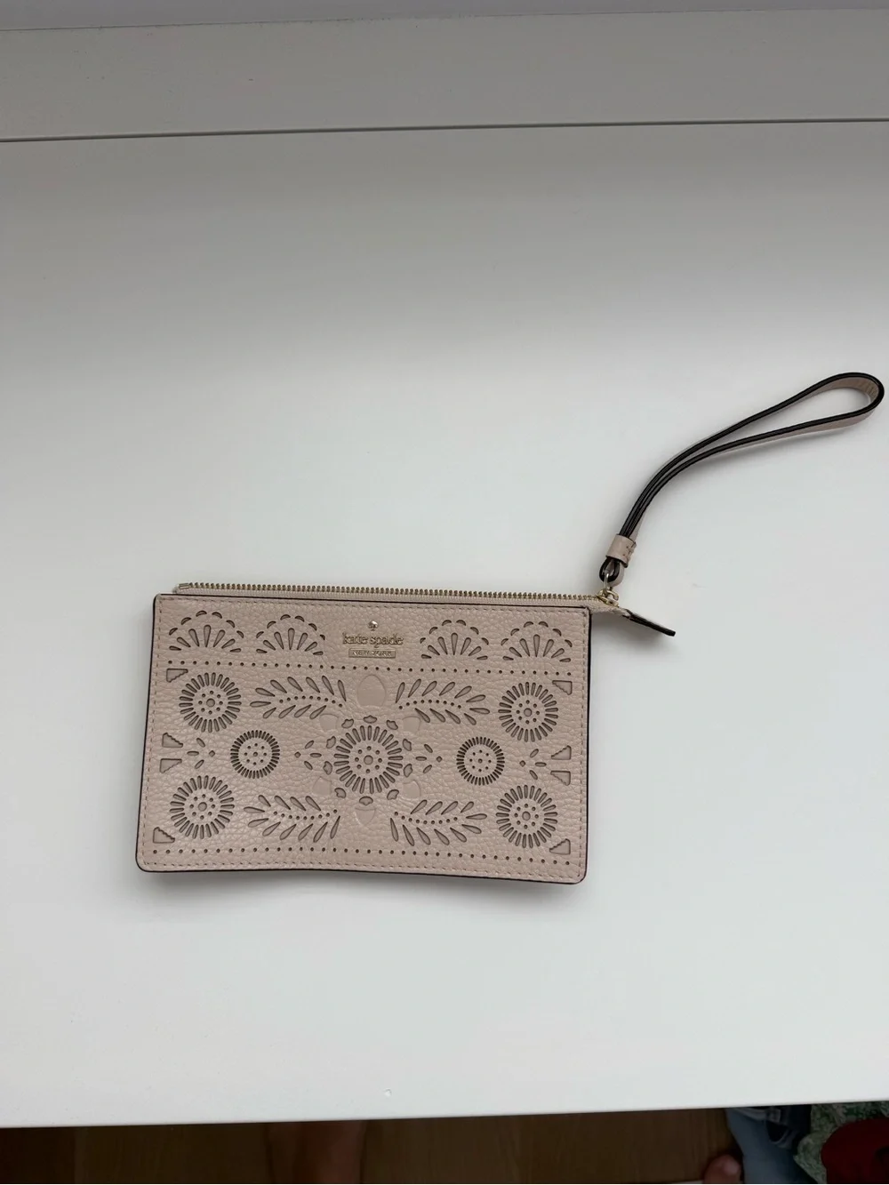 kate spade Blush Laser-Cut Leather Wristlet Clutch